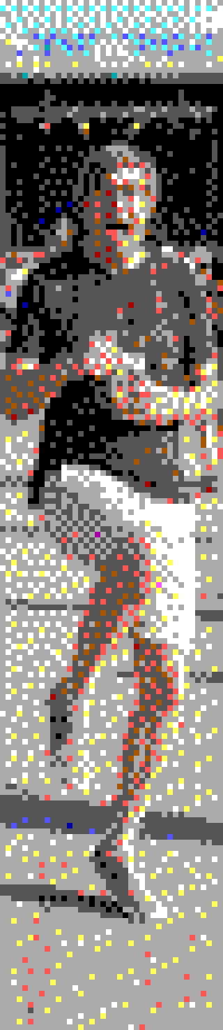 Goofy full-length character rendered in chunky, sixteen-color ANSI pixels.